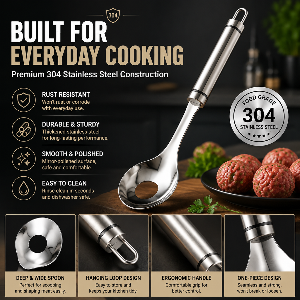 🍝 MeatballMate – 2-Pack Stainless Steel Meatball Maker Spoon for Mess-Free Shaping