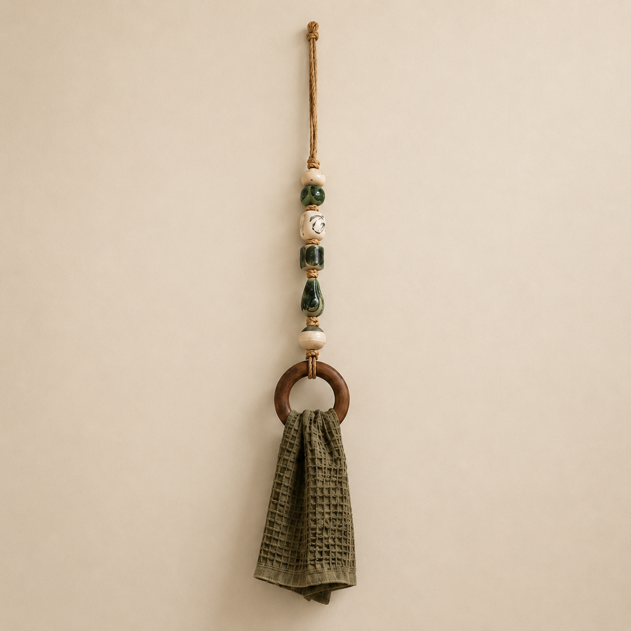 TerraLoop – Decorative Beaded Towel Hanger with Wooden Ring