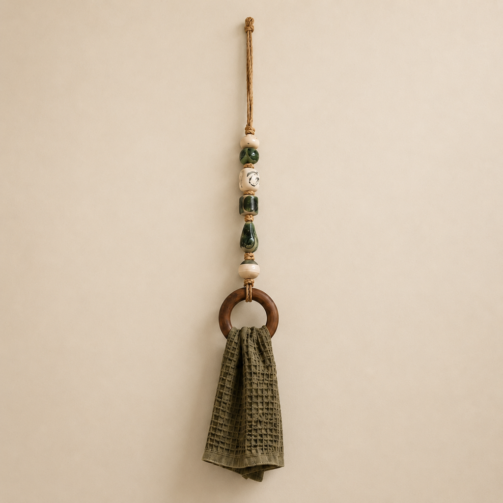 TerraLoop – Decorative Beaded Towel Hanger with Wooden Ring
