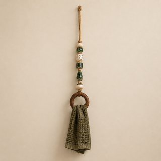 TerraLoop – Decorative Beaded Towel Hanger with Wooden Ring