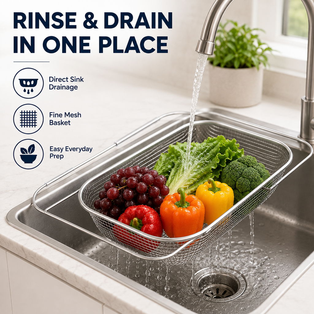SinkSpan – Adjustable Stainless Steel Over-the-Sink Drainer Basket