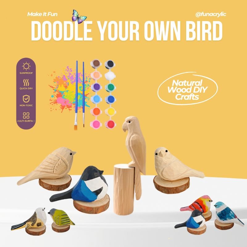 DoodleBirdie – Hand-Carved Wooden Bird & Marker Craft Kit 🦜