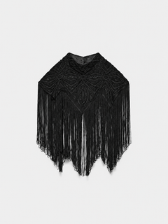 FringeNoir – Embellished Fringe Cape Top with Structured Shoulders