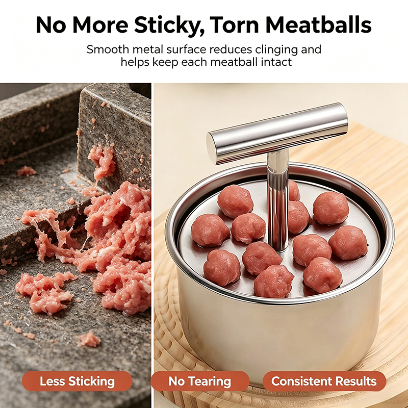 MeatBallPro – Stainless Steel Meatball Maker with 6 Holes for Meatballs, Fish Balls, Veggie Balls and Ice Cream🥩
