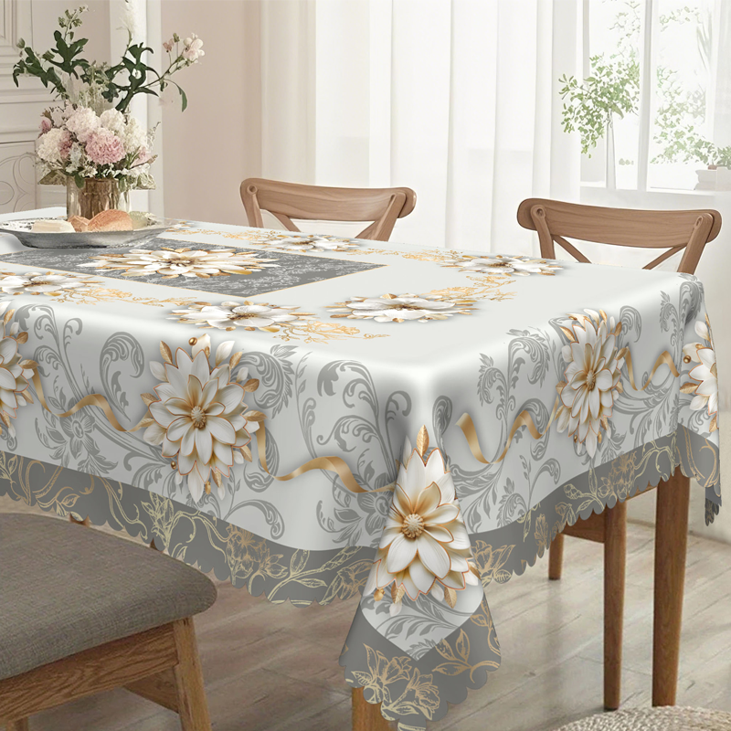 FloraGuard – Waterproof Embossed Floral Tablecloth