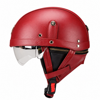 AviatorRide – Vintage PU Leather DOT Motorcycle Half Helmet with Goggles