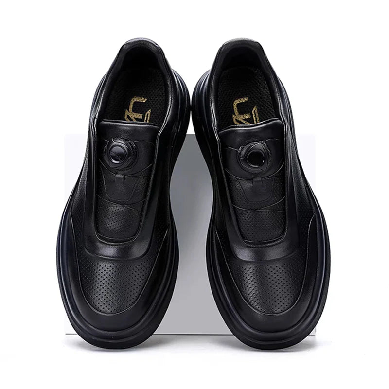 DialStride – Genuine Leather Round-Toe Casual Sneakers