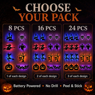 Halloween LED Wall Decor Lights, Peel & Stick Battery Powered Silhouette Stickers