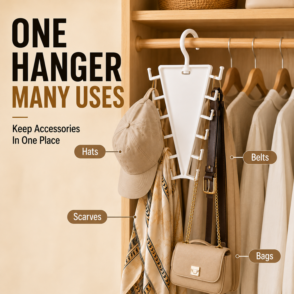 ✨ SwivelNest – 12-Hook V-Shaped Closet Organizer for Hats, Belts, Scarves & Bags
