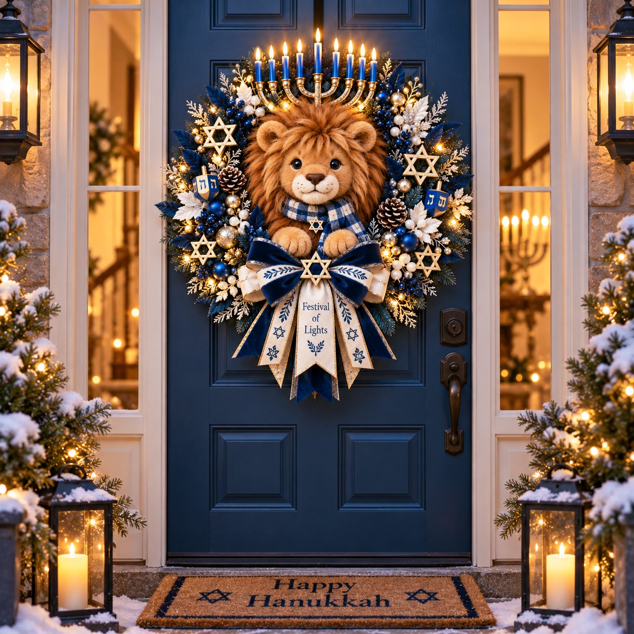 🦁 JudahGlow – Lion of Judah Hanukkah Lighted Wreath, a Warm & Meaningful Welcome for the Festival of Lights ✨