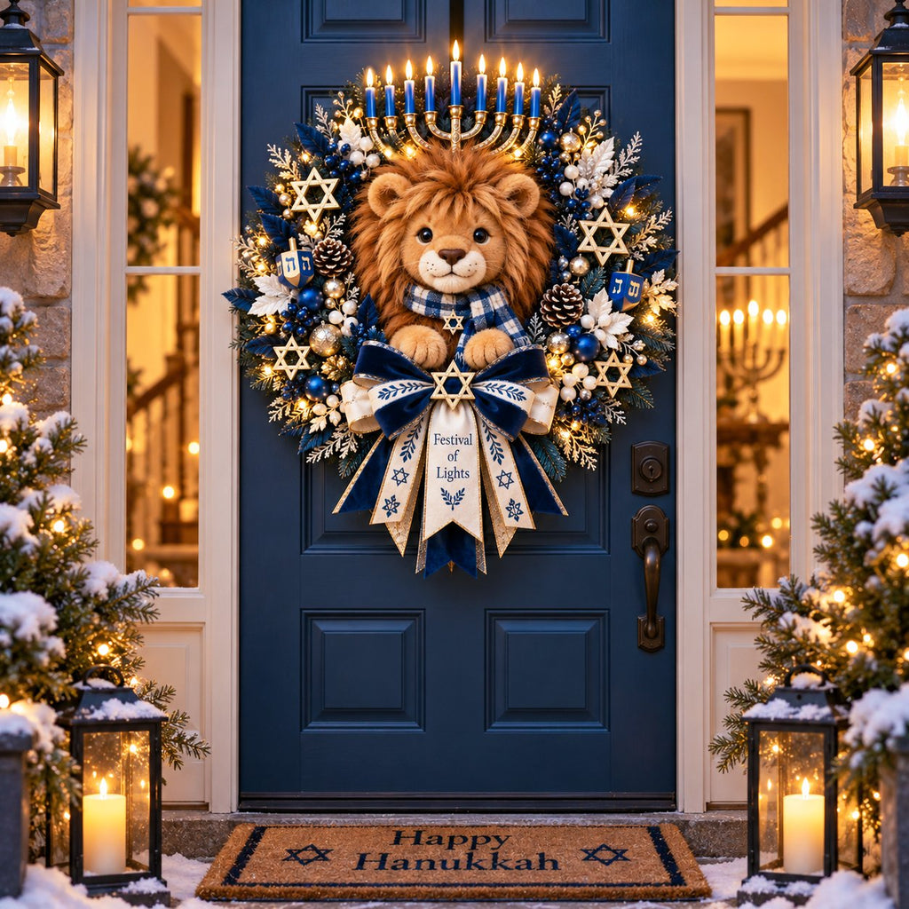 🦁 JudahGlow – Lion of Judah Hanukkah Lighted Wreath, a Warm & Meaningful Welcome for the Festival of Lights ✨