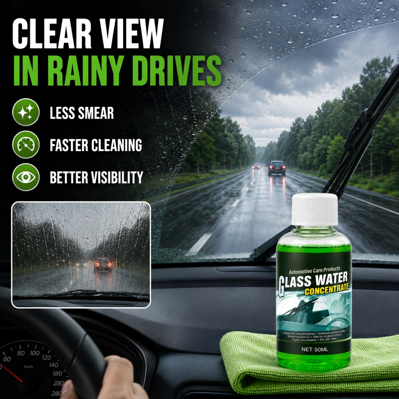 ClearDrive – 🥳💧✨Glass Concentrate: 10 ml Makes 1 L, Cuts Bugs & Grime, Streak-Free 🚗💪