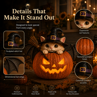 WitchCatGlow – Flickering LED Pumpkin Decor with Daily Timer