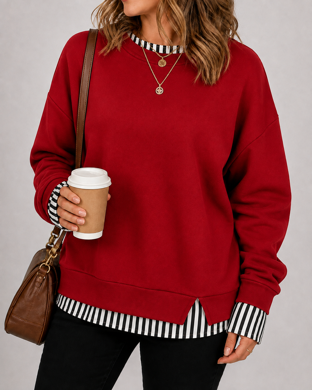 LayerEase – Women’s Faux Two-Piece Crewneck Sweatshirt