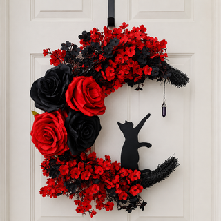 CrescentPurr – Handmade Halloween Cat Wreath🐈‍⬛🌙