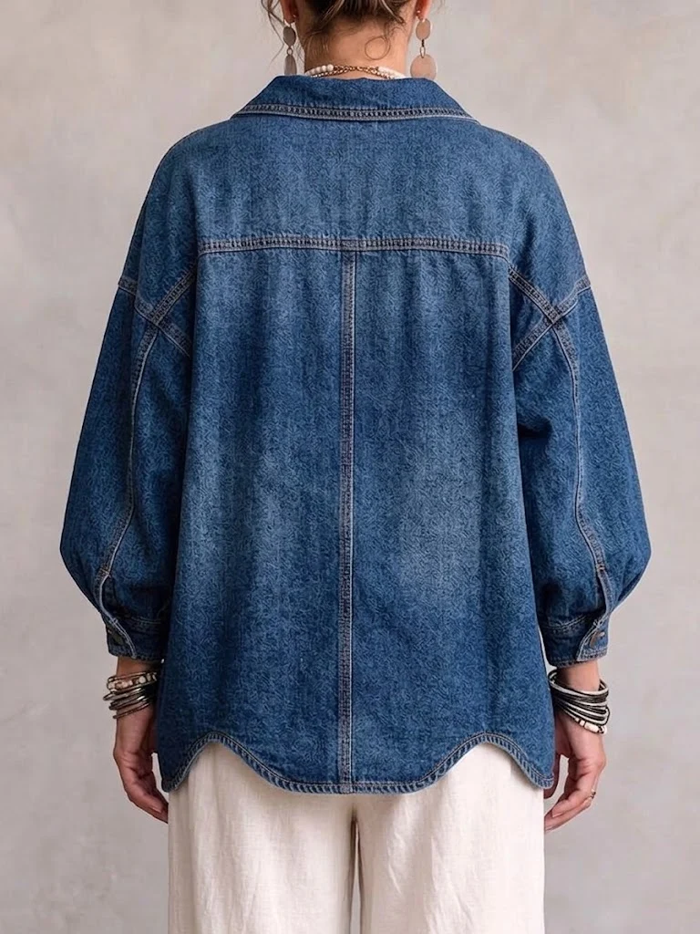ButtonBloom – 🤲⏰ Collared Oversized Denim Jacket with Large Metal Buttons