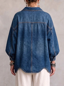 ButtonBloom – 🤲⏰ Collared Oversized Denim Jacket with Large Metal Buttons