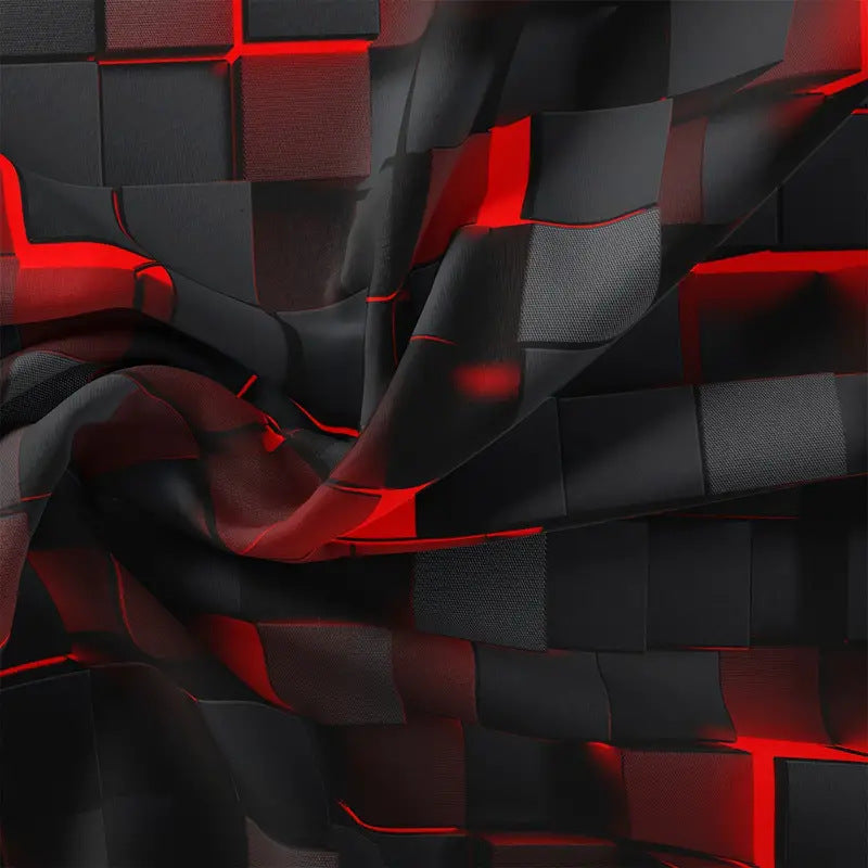 Modern 3D duvet cover set styled in a dark bedroom with city night view