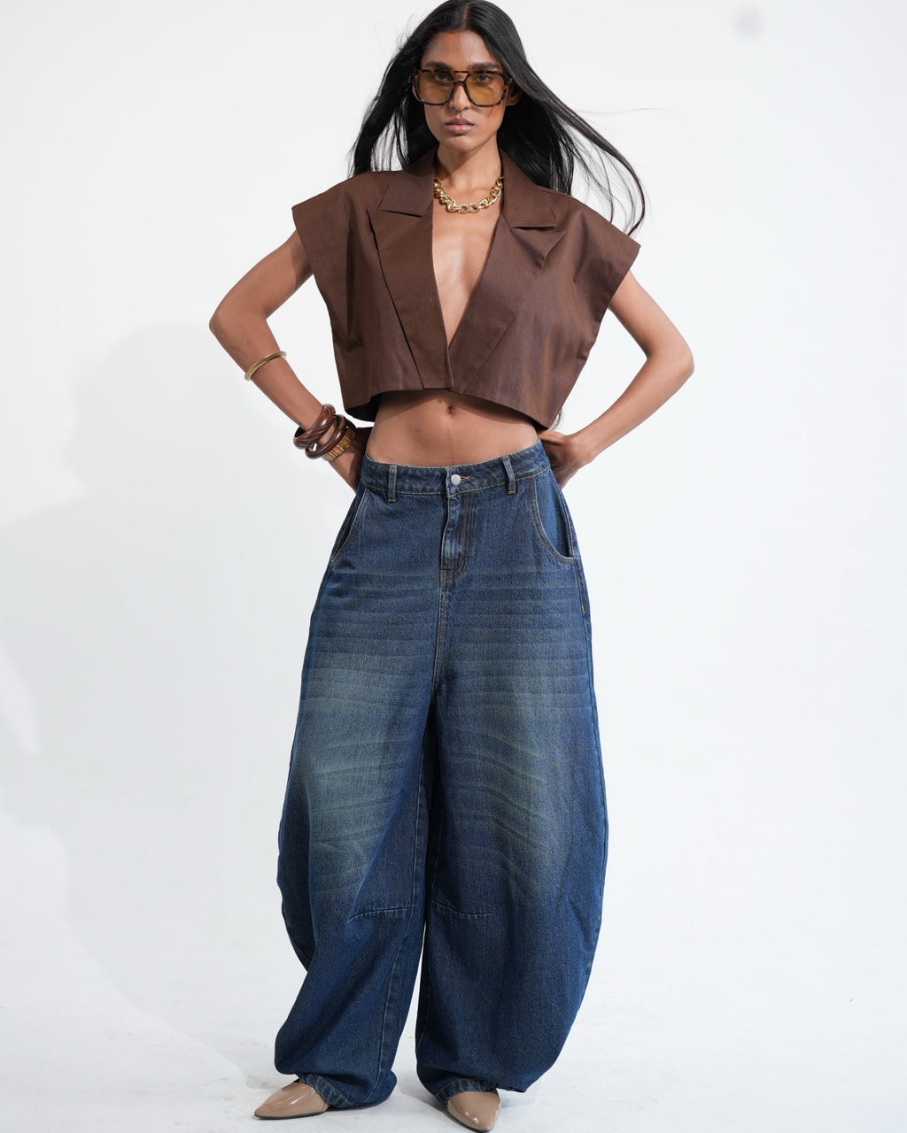 BarrelBloom – High-Rise Barrel Cut Wide-Leg Denim