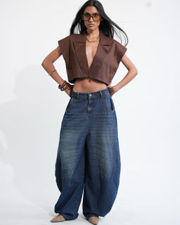 BarrelBloom – High-Rise Barrel Cut Wide-Leg Denim
