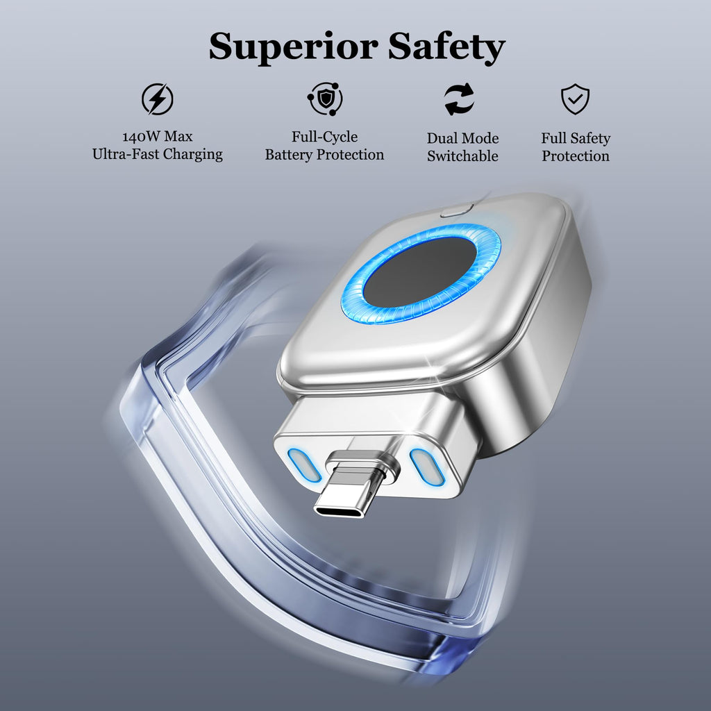 140W Type-C Physical-Disconnect Battery Guard Power Bank - Chargeable Mobile Protection Device with Auto-Eject, Smart Auto-Stop, Anti-Overcharge Tech, Green Light, High Compatibility for Safe Overnight Use, Digital