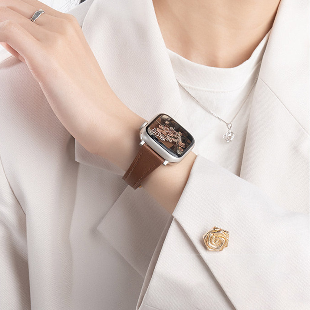 CharmCurve – Slim Genuine Leather Apple Watch Strap with Metal Charm