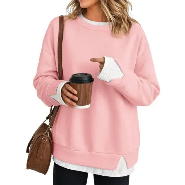 LayerEase – Women’s Oversized Faux Two-Piece Sweatshirt