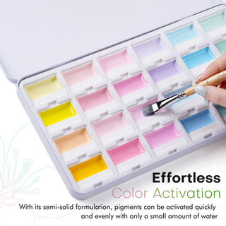 MacaronMuse – 24-Color Opaque Semi-Solid Watercolor Paint Set