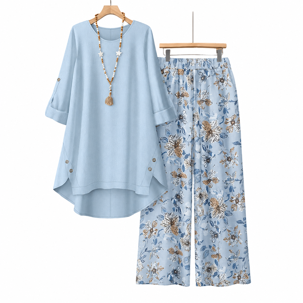 LinenBreeze – Women's Cotton Linen Half-Sleeve Top & Pants Set, Breathable & Lightweight