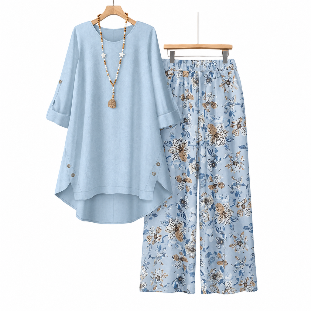 LinenBreeze – Women's Cotton Linen Half-Sleeve Top & Pants Set, Breathable & Lightweight