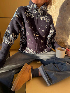 BandanaEase – Bandana-Patterned Knit Cardigan