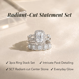 RadiantStack – 3-Piece Radiant-Cut Halo Ring Set in 925 Sterling Silver