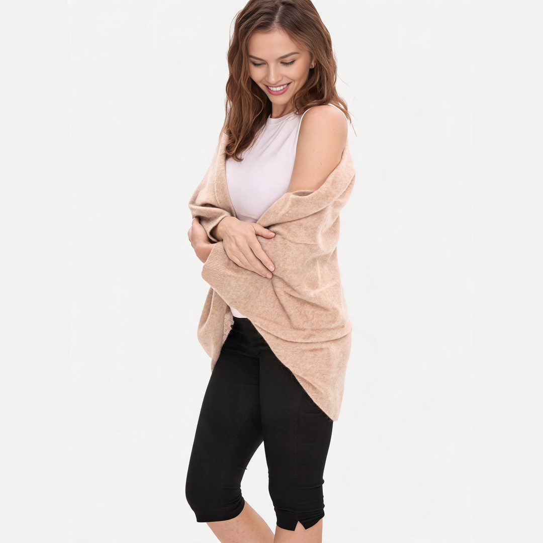 CozyDrape – 100% Merino Wool Wrap with Built-In Sleeve Openings
