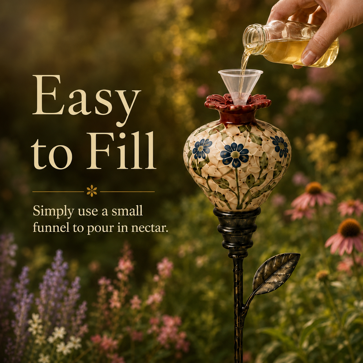 NectarCharm – Vintage Ceramic Hummingbird Feeder Garden Stake