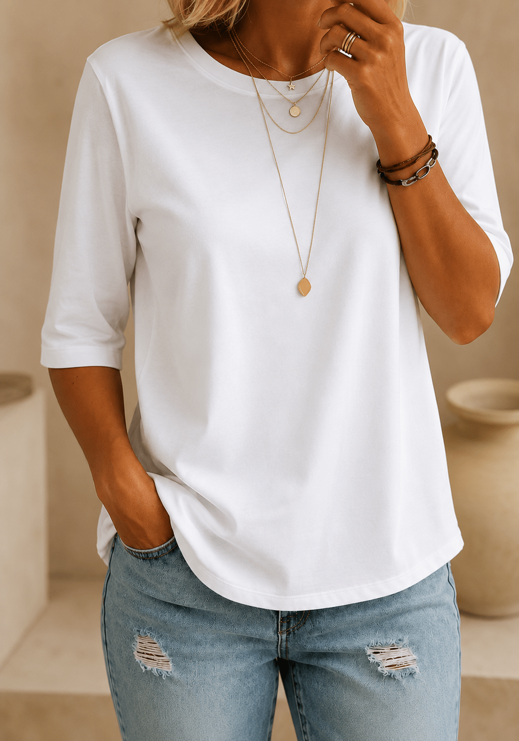 CalveraComfort – Women's Essential Round-Neck Cotton Tee