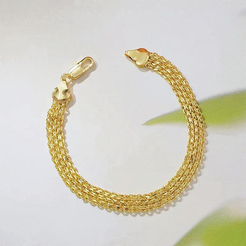 AuraWeave – 📢📢 ⏰14K Gold-Plated Wide Woven Mesh Bracelet