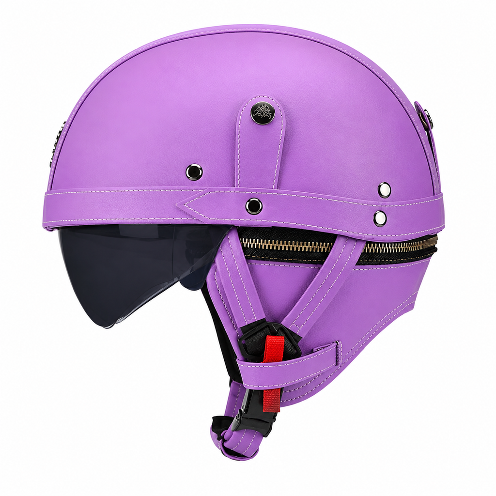 AviatorRide – Vintage PU Leather DOT Motorcycle Half Helmet with Goggles