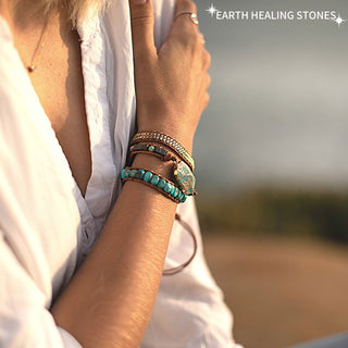 TurquoiseTrail – Turquoise & Imperial Jasper Three-Layer Healing Wrap Bracelet