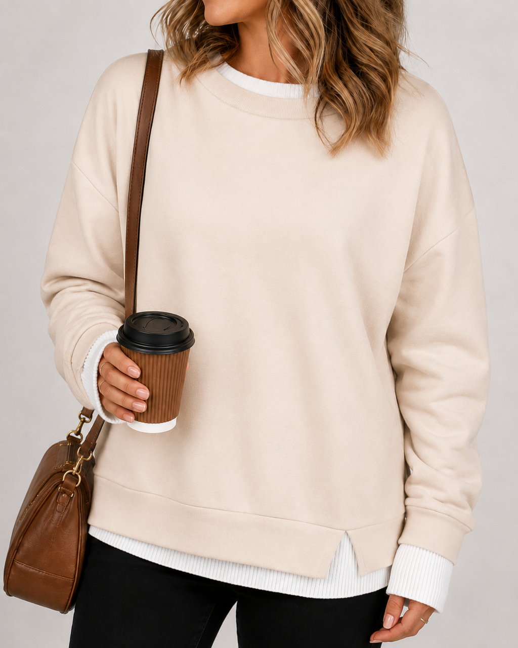 LayerEase – Women’s Faux Two-Piece Crewneck Sweatshirt