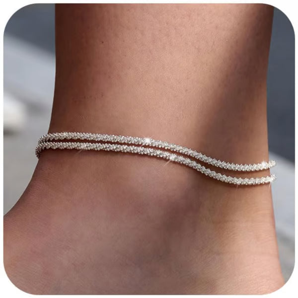 SparkleStep – Minimalist Layered Shiny Anklet for Women