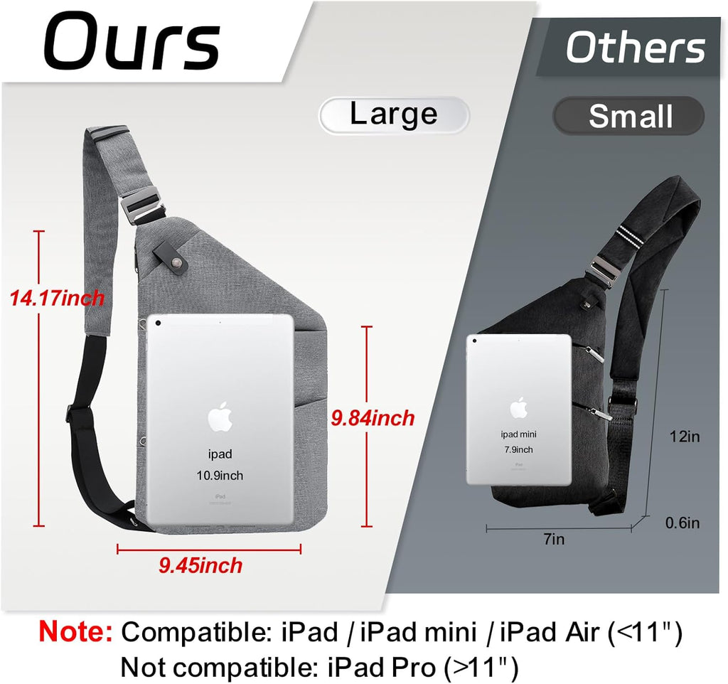SlimGuard – Grey Anti-Theft Crossbody Sling Bag, Tear-Resistant Polyester Travel Bag