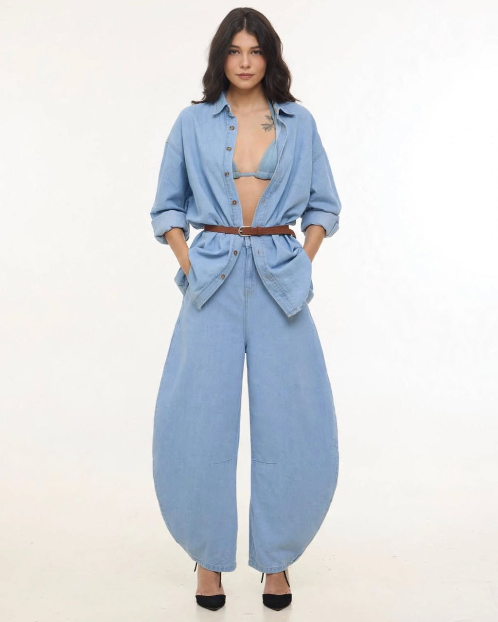 BarrelBloom – High-Rise Barrel Cut Wide-Leg Denim