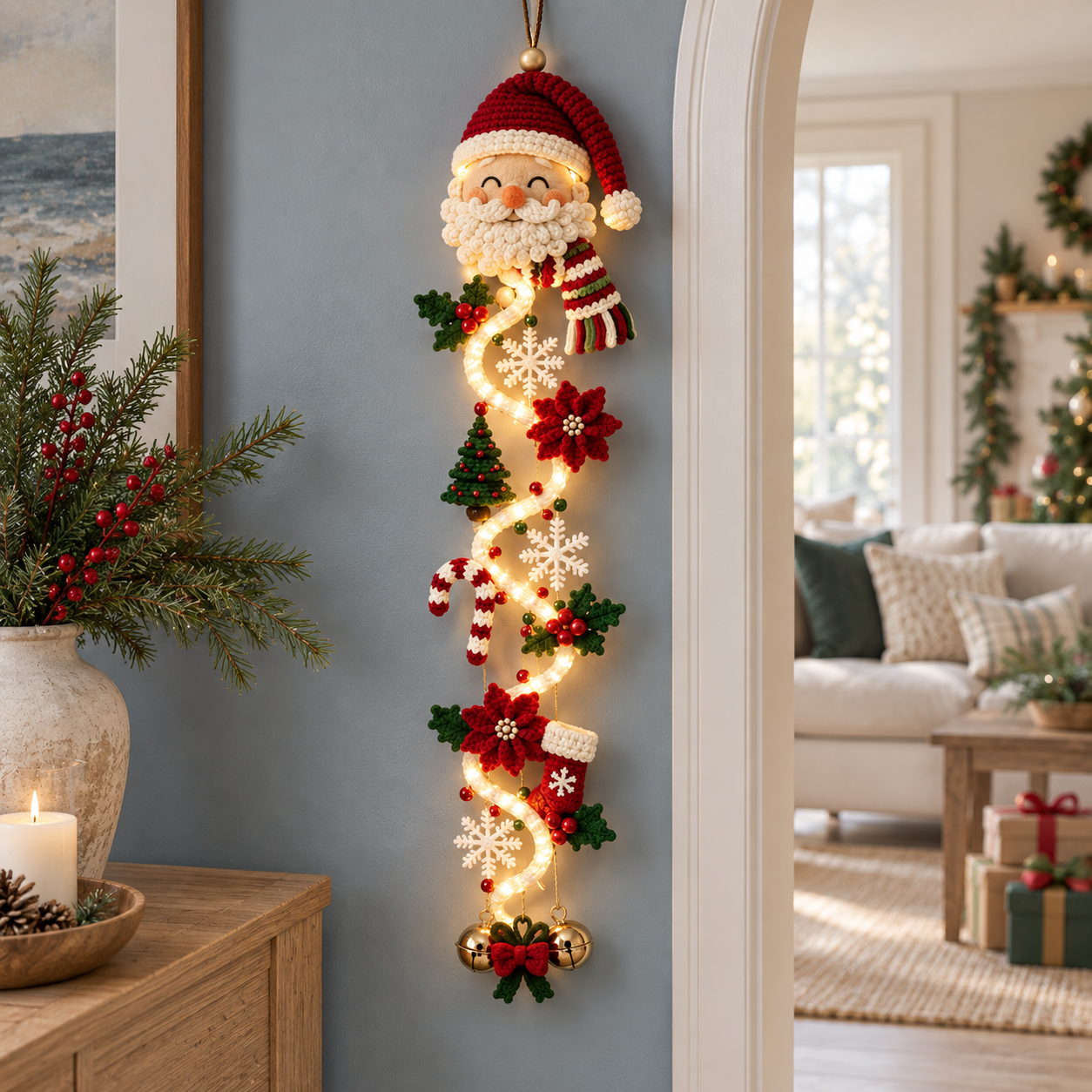 YuleGlow – 🎄 Glowing Christmas Door Hanger with 6 Festive Lighted Designs & Space-Saving Vertical Décor ✨