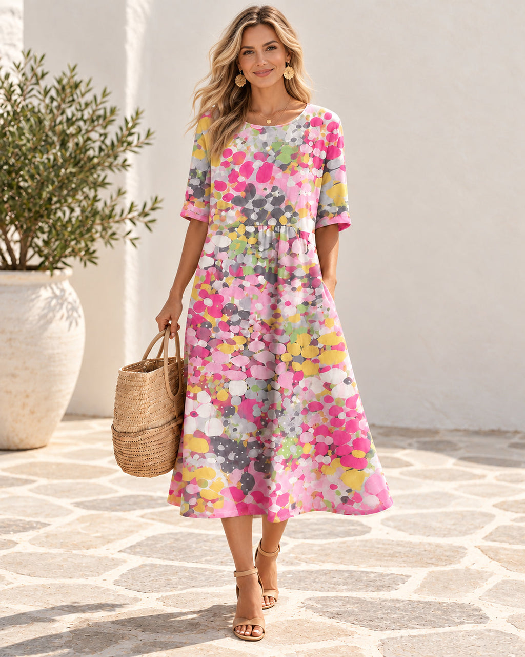 BloomWash – Watercolor Floral Milk Silk Dress