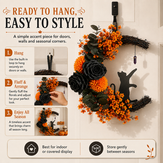 CrescentPurr – Handmade Halloween Cat Wreath🐈‍⬛🌙