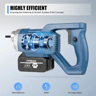 VibraCrete – Cordless Electric Concrete Vibrator with 400W Brushless Motor and 3.3 ft (1 m) Vibrating Rod
