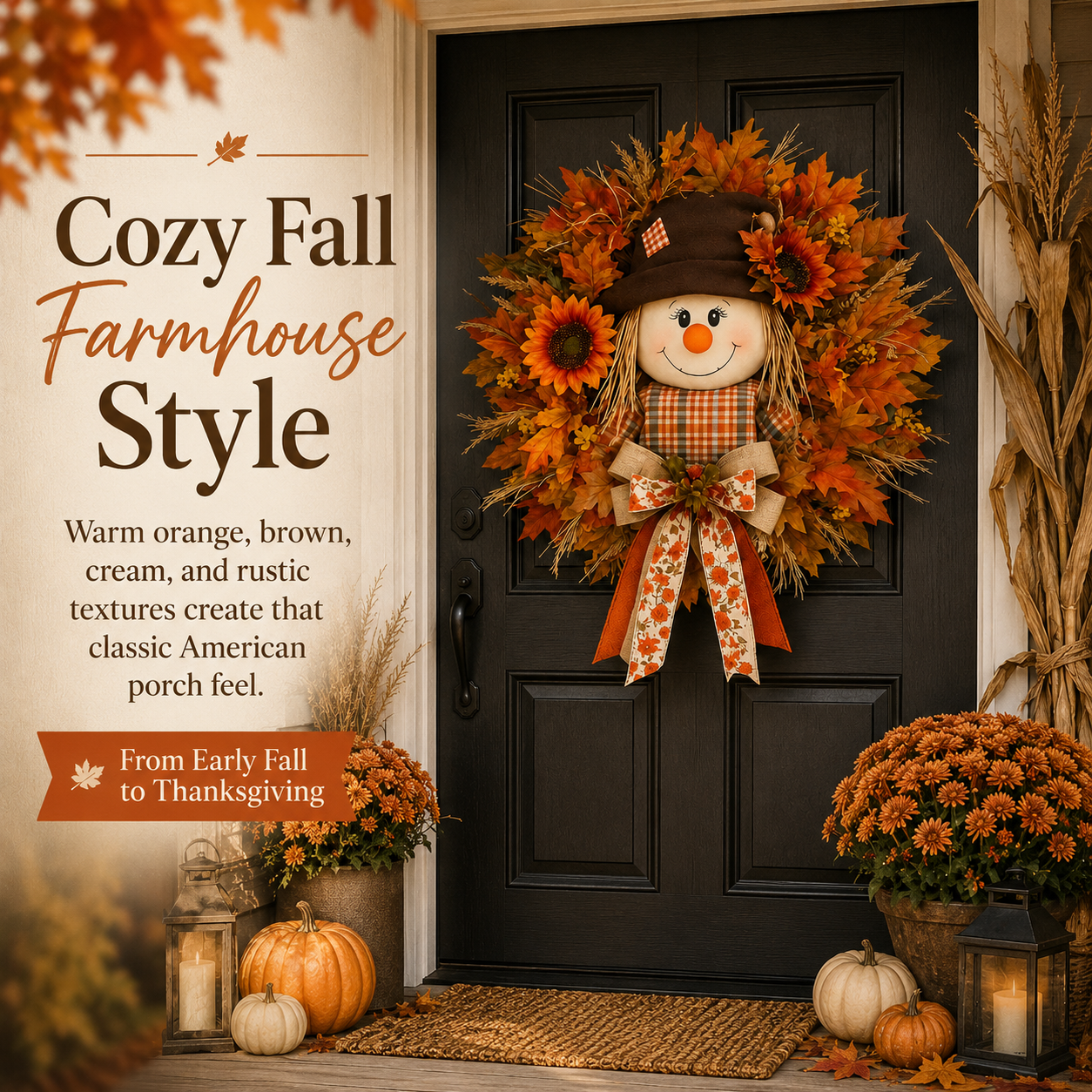 HarvestGlow – Lighted Scarecrow Fall Wreath