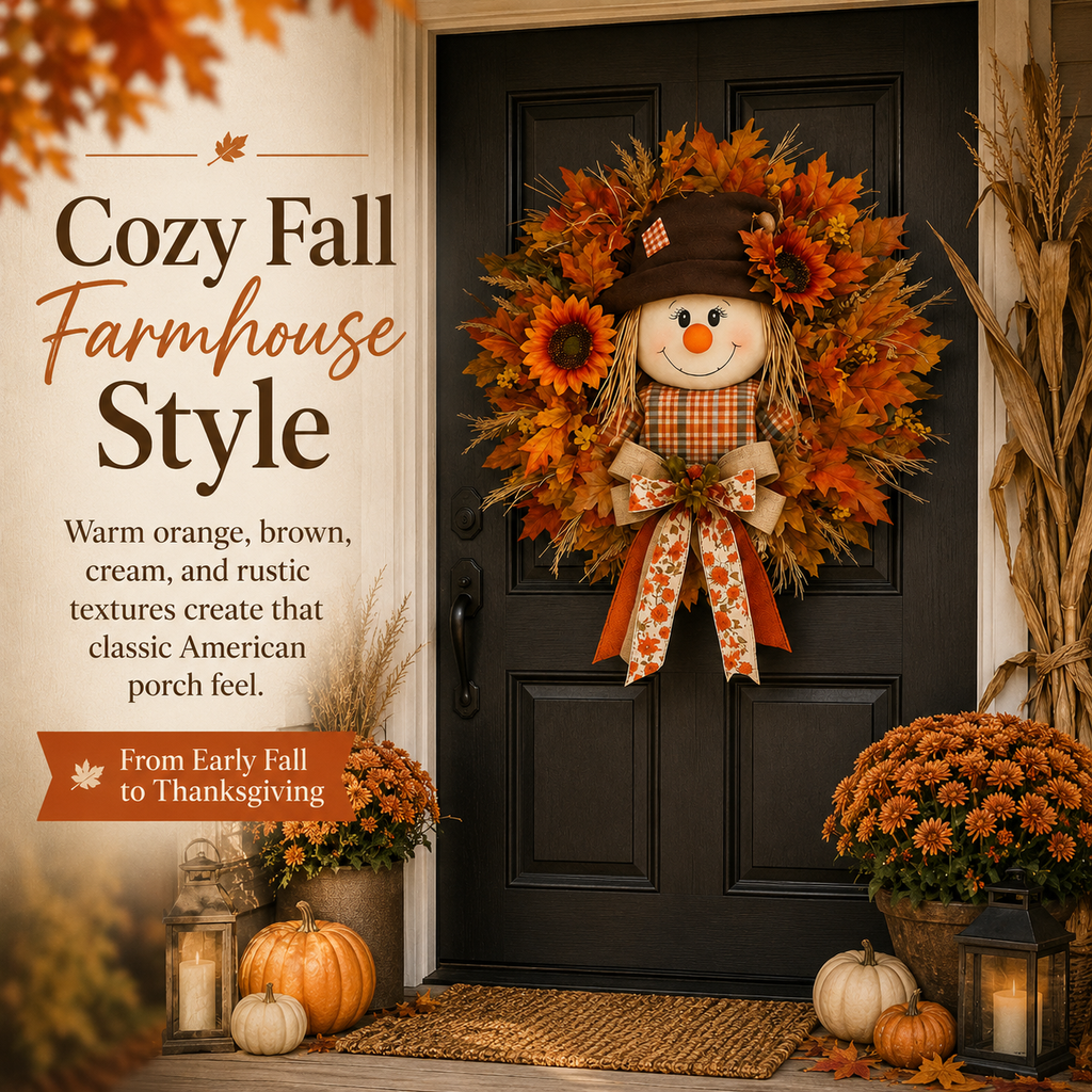 HarvestGlow – Lighted Scarecrow Fall Wreath