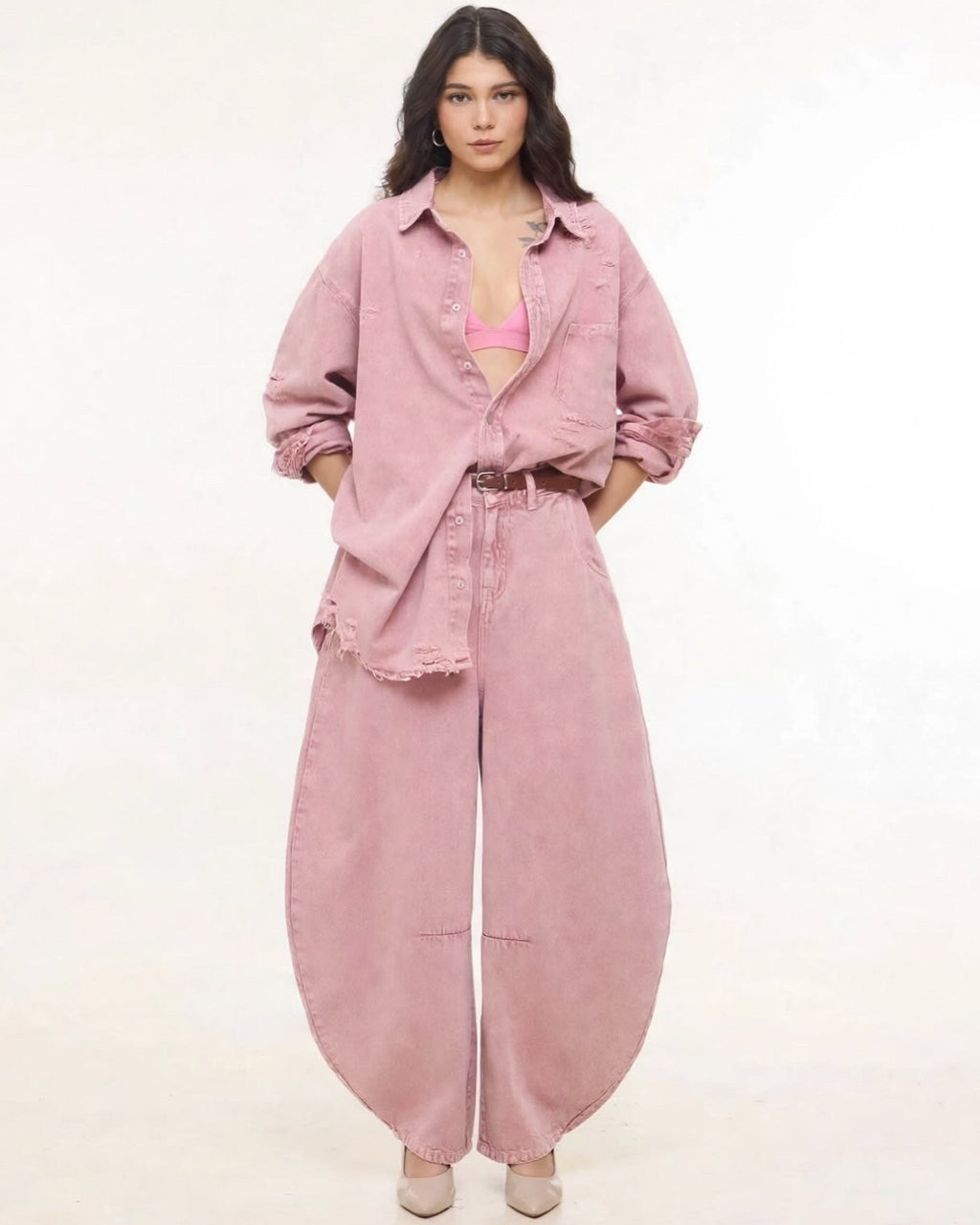 BarrelBloom – High-Rise Barrel Cut Wide-Leg Denim
