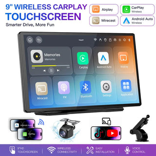 DashLink – 9" Wireless CarPlay & Android Auto Portable Touchscreen with GPS, Mirror Link, Voice Control & Rearview Camera Support